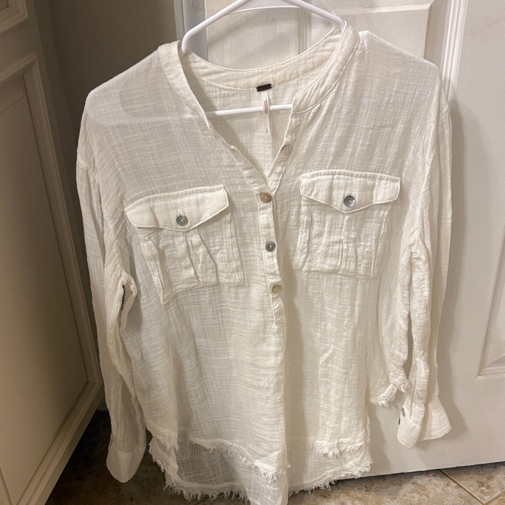 Free People Ivory Gauze Button-Up Tunic
